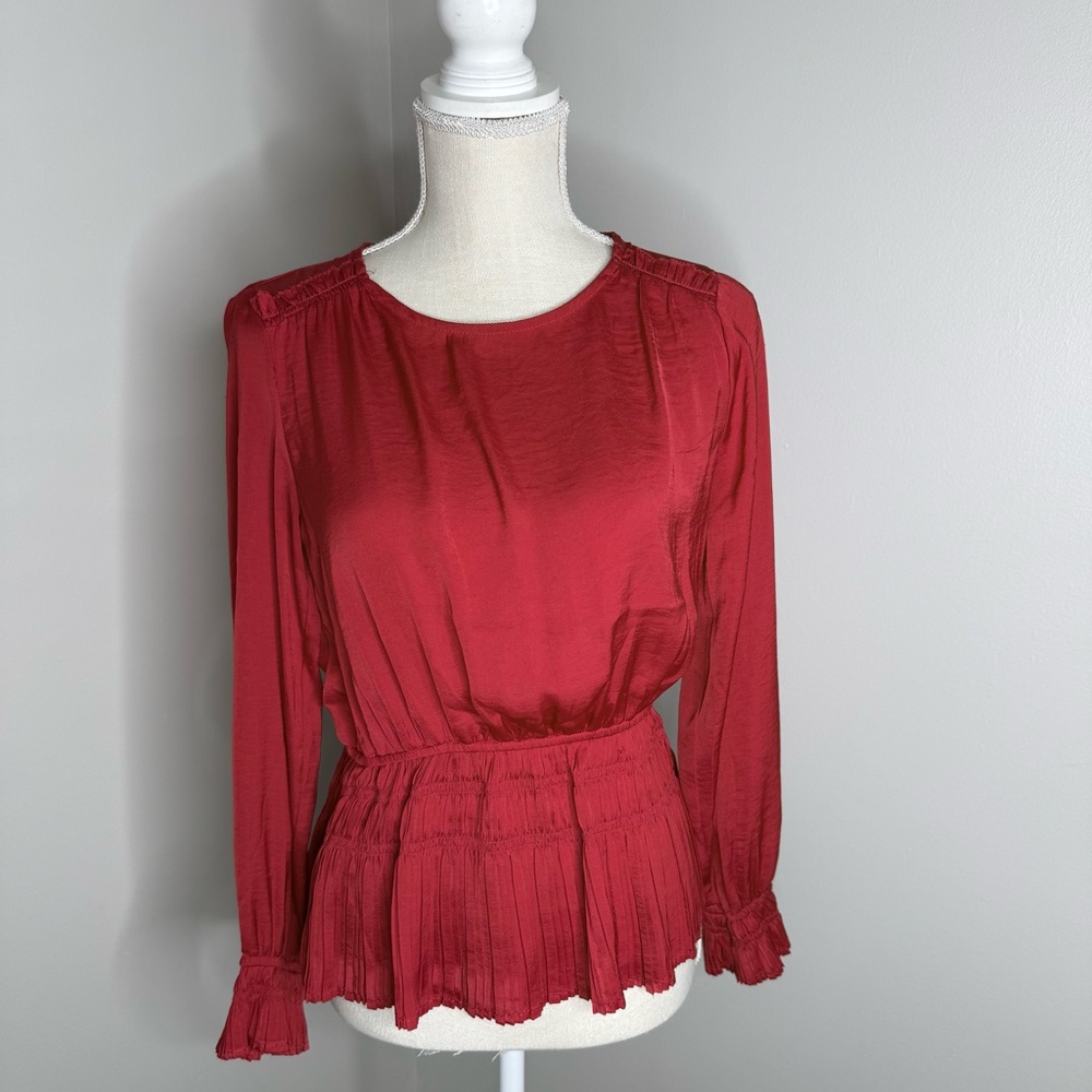 Catherine Malandrino Red Satin Long Sleeve Blouse